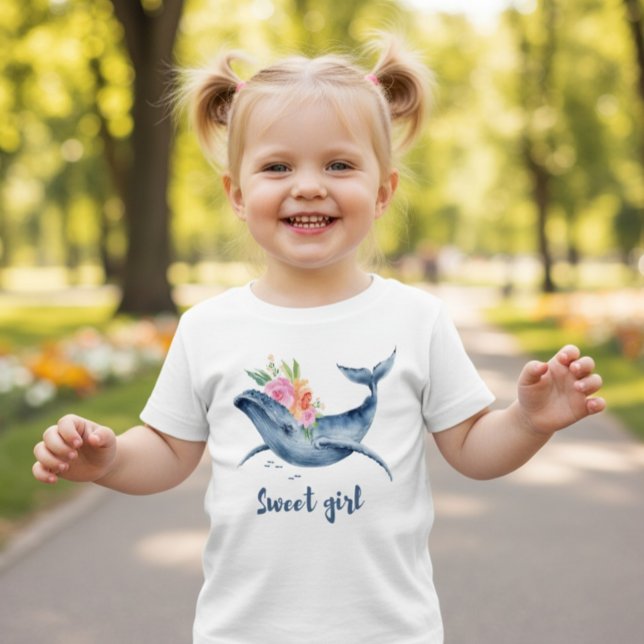 Floral Watercolor Whale Sweet Girl Toddler T-Shirt (Creator Uploaded)