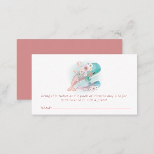 Floral Watercolor Whales Baby Shower Diaper Raffle Enclosure Card