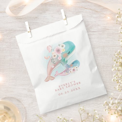 Floral Watercolor Whales Girl Baby Shower Favor Bag