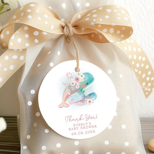 Floral Watercolor Whales Girl Baby Shower Favor Tags