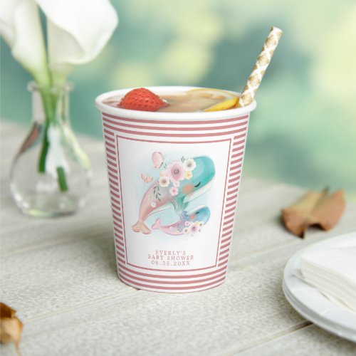 Floral Watercolor Whales Girl Baby Shower Paper Cups