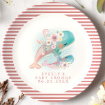 Floral Watercolor Whales Girl Baby Shower Paper Plates<br><div class="desc">Floral Watercolor Whales Girl Baby Shower Paper Plates</div>