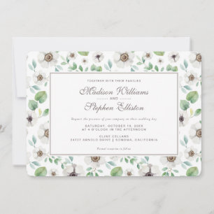 Floral Watercolor White Anemone - Wedding Invitation
