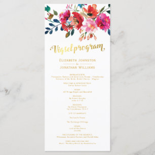 Floral Watercolor White Gold Wedding Program