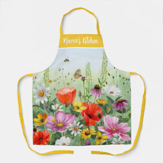 Floral watercolor wild flower personalized name apron