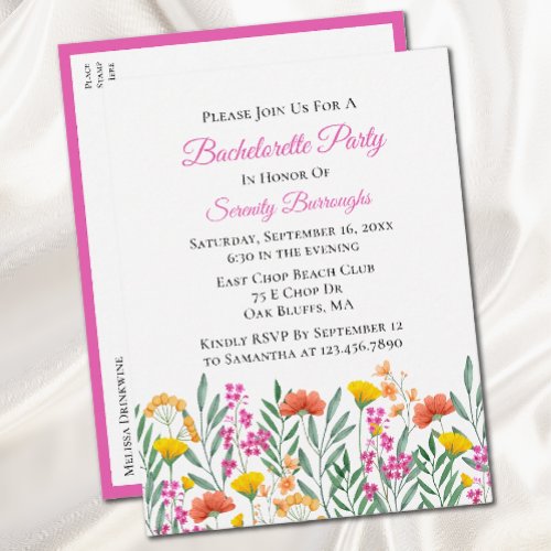 Floral Watercolor Wildflower Bachelorette Party Invitation Postcard