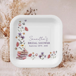 Floral Watercolor Wildflower Book Bridal Shower  Paper Plates