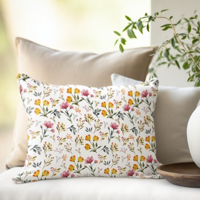 Floral Watercolor Wildflower  Lumbar Pillow (Creator Uploaded)