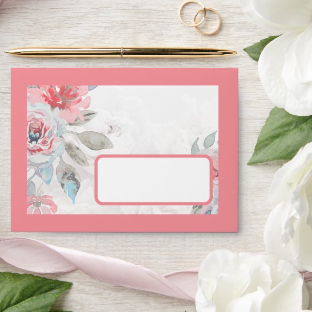 floral watercolor wildflower rose peony wedding envelope (Wedding)