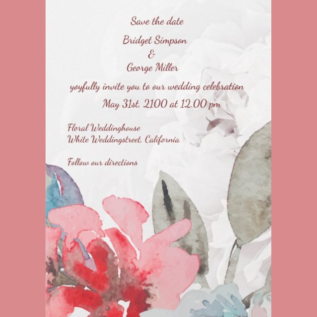 Floral watercolor wildflower rose wedding  invitation (Floral watercolor wildflower rose wedding invitation with roses and wildflower peony)