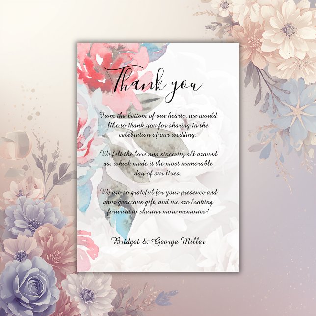 Floral watercolor wildflower rose wedding thank you card (Creator Uploaded)