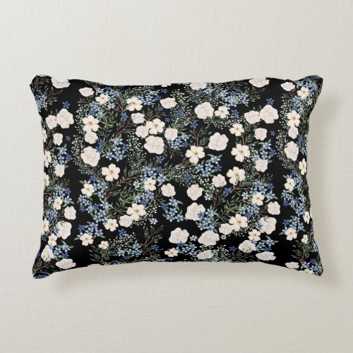 Floral Watercolor Wildflowers Pink Blue Leaves Accent Pillow