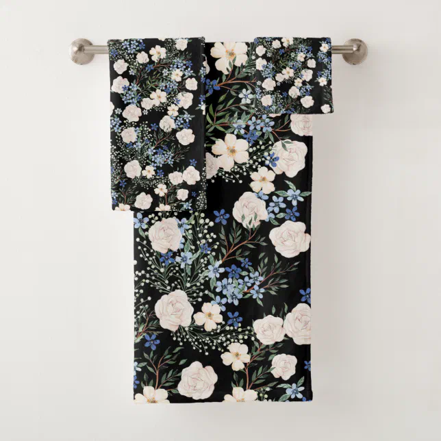 Floral Watercolor Wildflowers Pink Blue Leaves Bath Towel Set | Zazzle