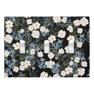 Floral Watercolor Wildflowers Pink Blue Leaves Light Switch Cover
