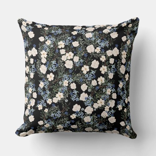 Floral Watercolor Wildflowers Pink Blue Leaves Throw Pillow
