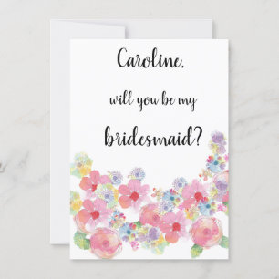 Floral Watercolor Will You Be My Bridesmaid Design Invitation