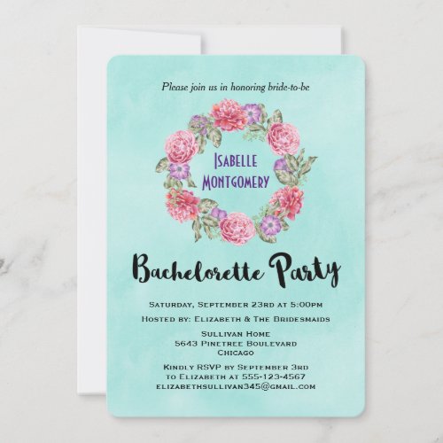 Floral Watercolor Wreath Bachelorette Party Invite