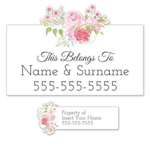 Floral watercolor wreath  Custom name tag label