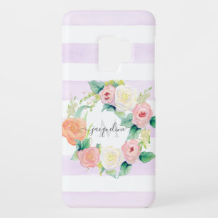 Floral Watercolor Wreath Lavender n White Stripe Case-Mate Samsung Galaxy S9 Case
