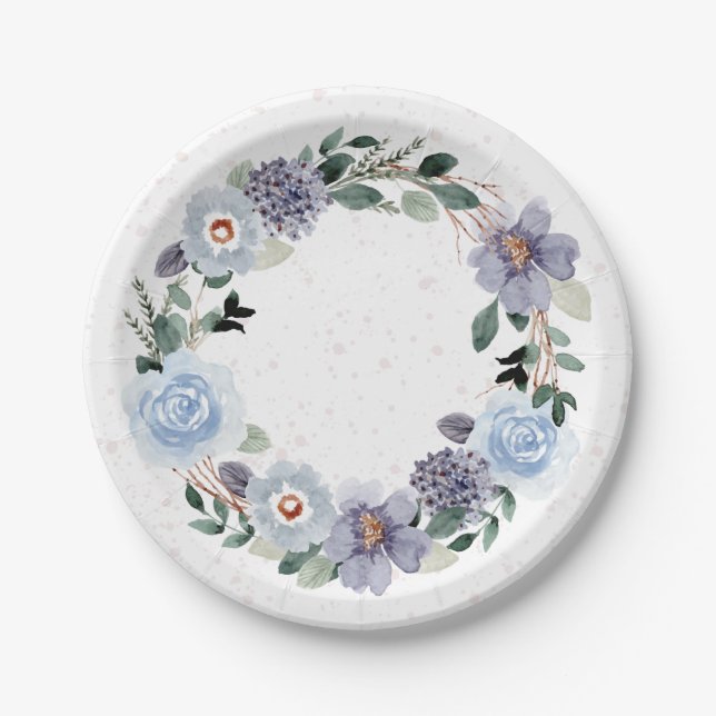 Floral Watercolor Wreath Paper Plates (Front)