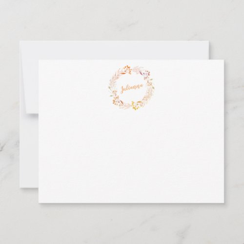 Floral Watercolor Wreath Personalized Stationery Note Card
