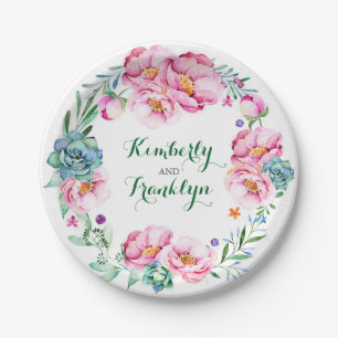 floral watercolor wreath pink succulents boho paper plates
