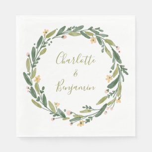 Floral Watercolor Wreath Script Custom Wedding Napkins
