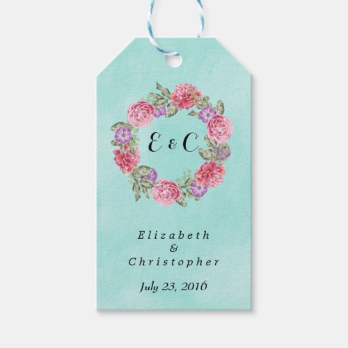 Floral Watercolor Wreath Stylish Wedding Gift Tags