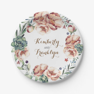 floral watercolor wreath succulents boho fall paper plates