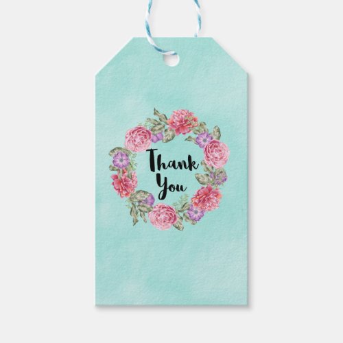 Floral Watercolor Wreath Thank You Gift Tags