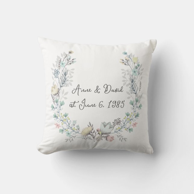 Floral Watercolor Wreath Throw Pillow (Front)
