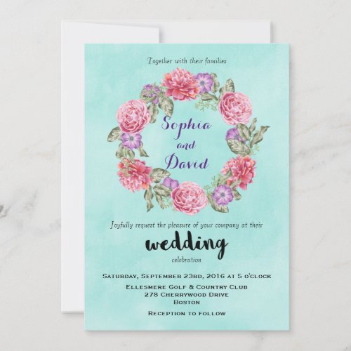 Floral Watercolor Wreath Wedding Invitation