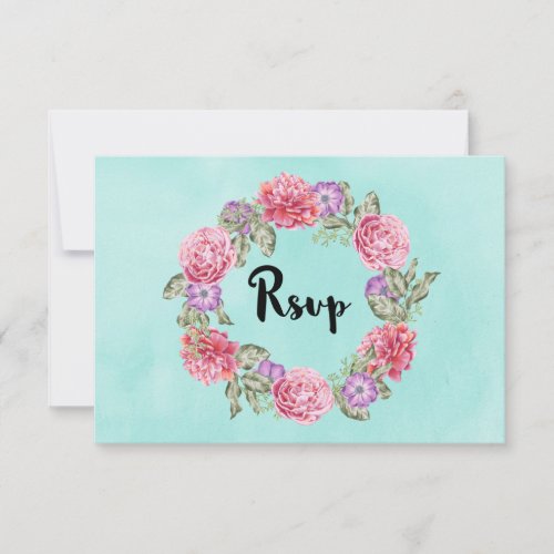 Floral Watercolor Wreath Wedding RSVP