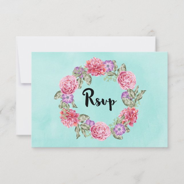 Floral Watercolor Wreath Wedding RSVP Card (Front)