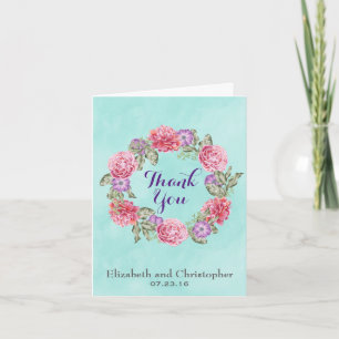 Floral Watercolor Wreath Wedding Thank You Card