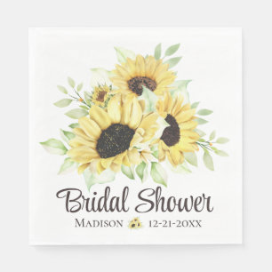 Floral Watercolor Yellow Sunflower Bridal Shower Napkins