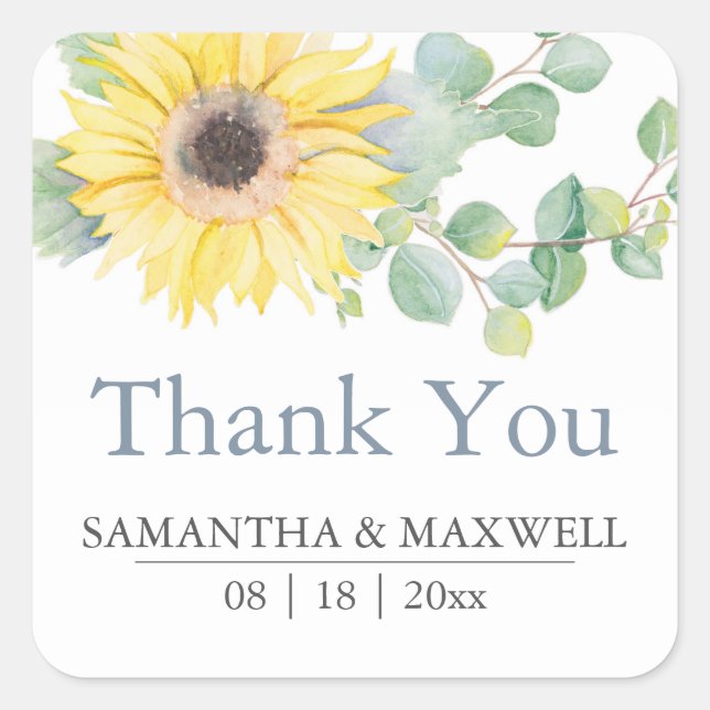Floral Watercolor Yellow Sunflower Favor Stickers (Front)