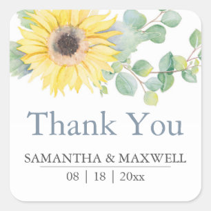 Floral Watercolor Yellow Sunflower Favor Stickers