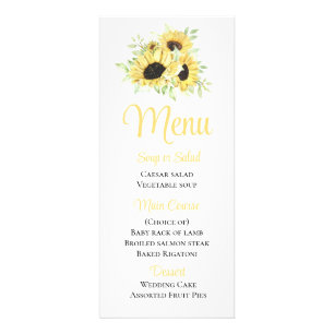 Floral Watercolor Yellow Sunflowers Wedding Menu 