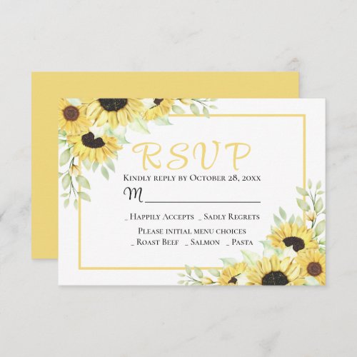 Floral  Watercolor Yellow Sunflowers Wedding     RSVP Card