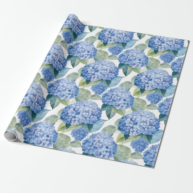 Floral watercolour - Blue Hydrangeas Wrapping Paper (Unrolled)