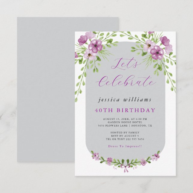 Floral Watercolour Decoration Birthday Party Invitation (Front/Back)