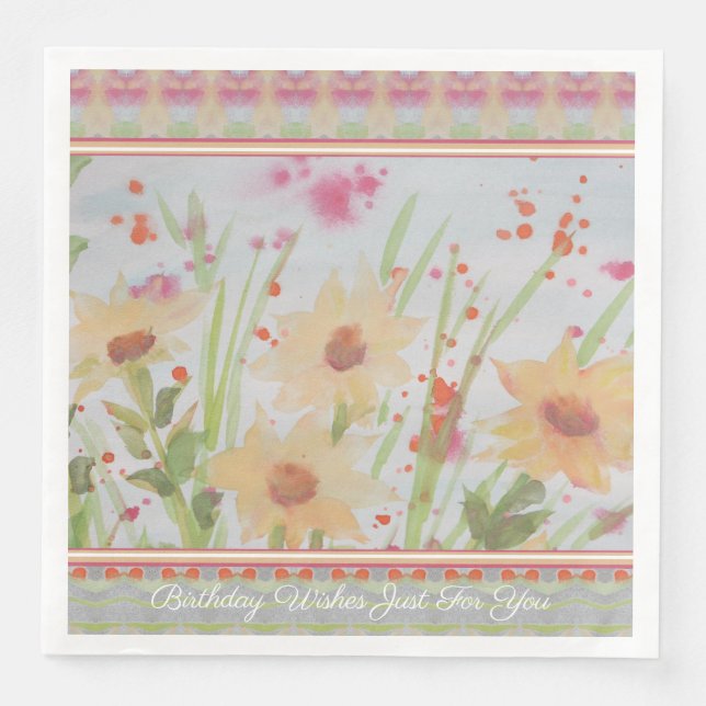 Floral Watercolour Design  Paper Dinner Napkins (Front)