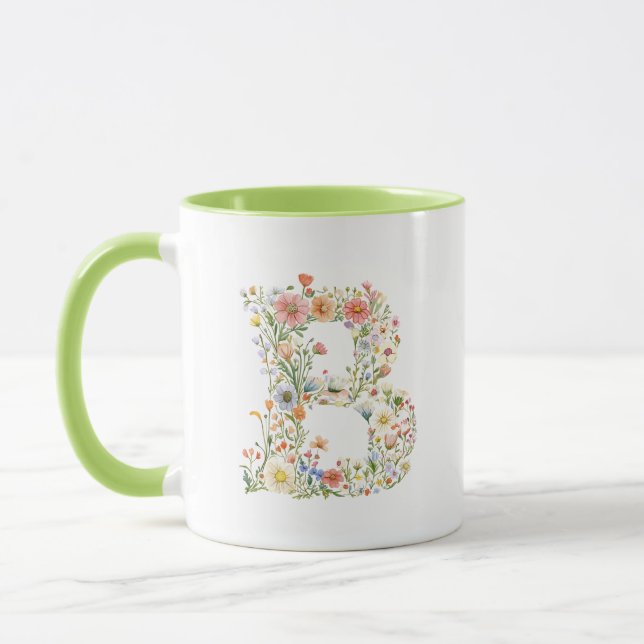 Floral Watercolour Letter B Monogram Mug (Left)