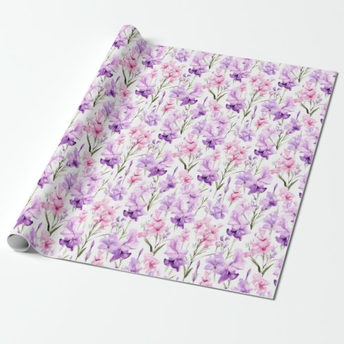 Floral watercolour _ Pink and Purple Gladiolas Wrapping Paper