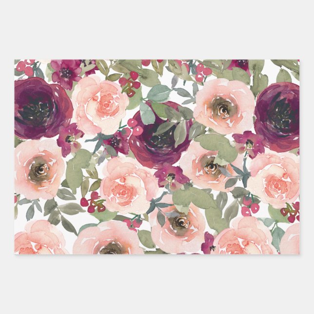 Floral Watercolour print design wrapping paper (Front 3)