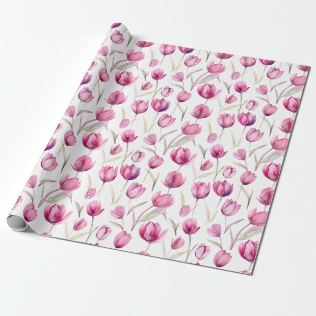 Floral watercolour wrapping paper - Tulips (Unrolled)