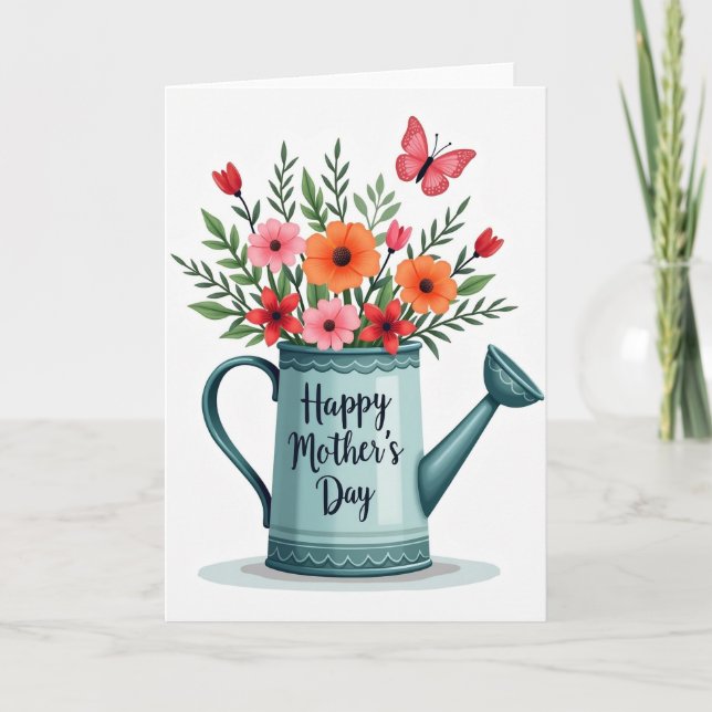 Floral Watering Can Mothers Day Card (Front)