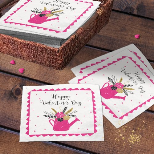 Floral Watering Can Valentine ID735 Paper Dinner Napkins
