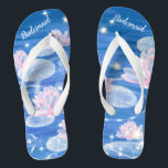 Floral Waterlily Blue White Wedding Bridesmaid Fli Flip Flops<br><div class="desc">This gorgeous pair of flip flops, featuring floral waterlily dotted with sparkling stars on the blue background with water ripples, is a memorable gift for wedding party members: bride, bridesmaids, mother of the bride, maid of honor... They will add a stylish dose of glam to your wedding day, bachelorette party, or other celebration....</div>